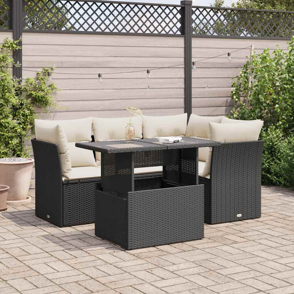 5 Pcs conjunto sofás de jardim com almofadões vime PE preto
