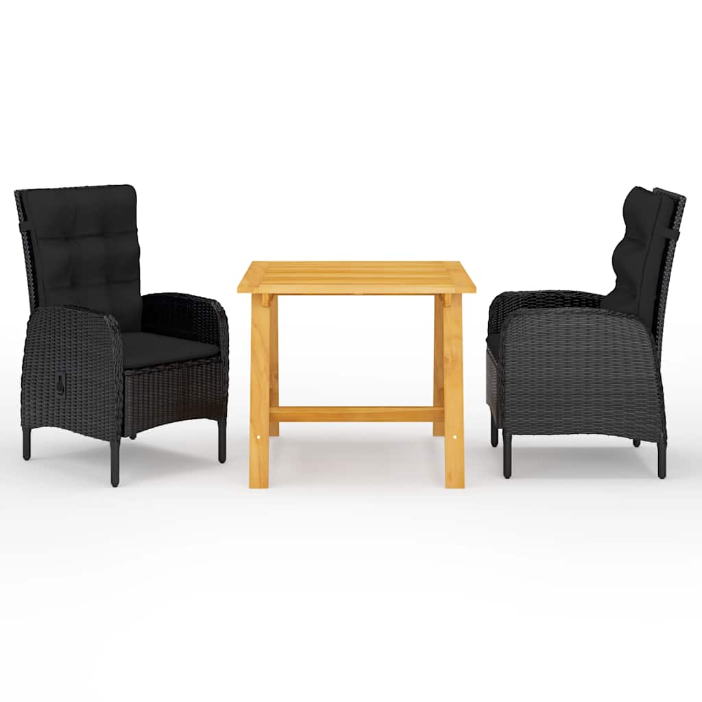 3 Pcs conjunto de jantar para jardim preto