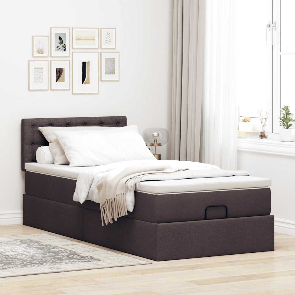 Cama otomana com colchão 100x200 cm tecido castanho escuro