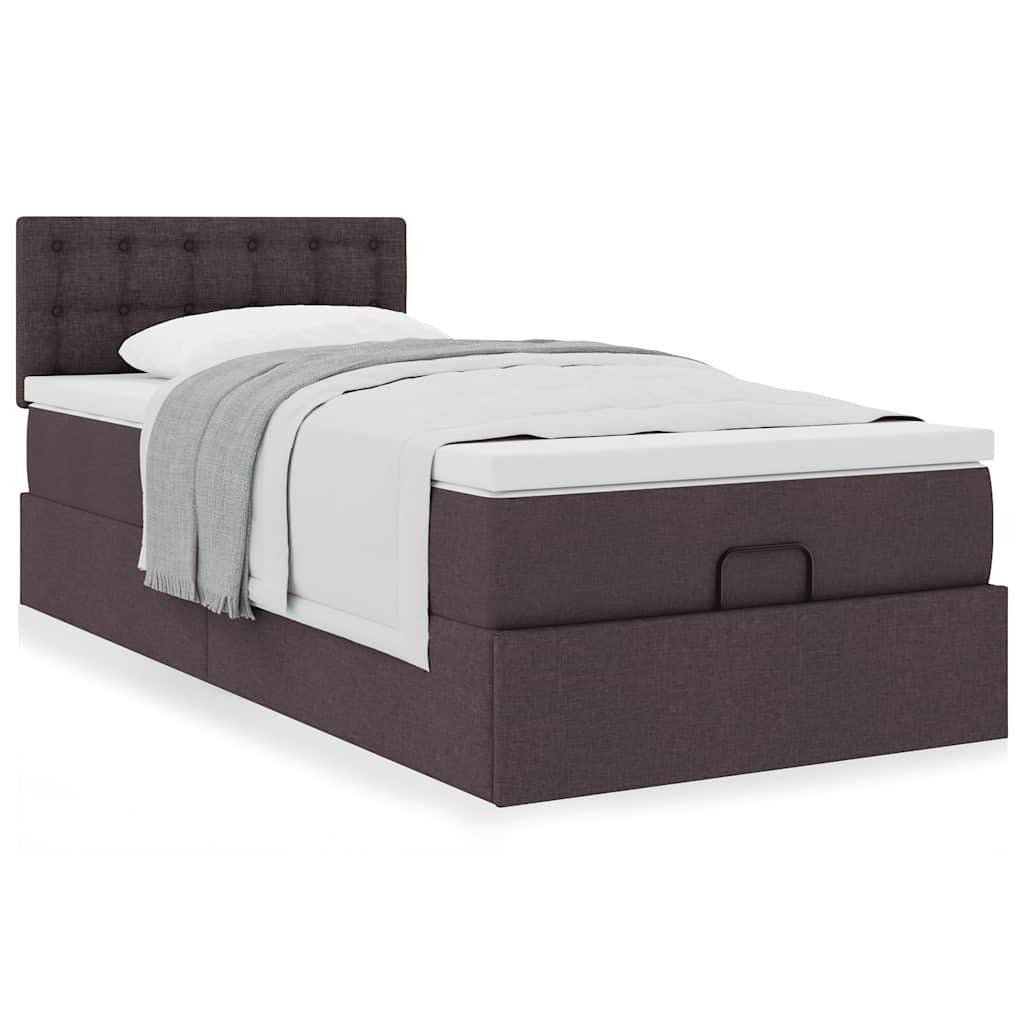 Cama otomana com colchão 100x200 cm tecido castanho escuro