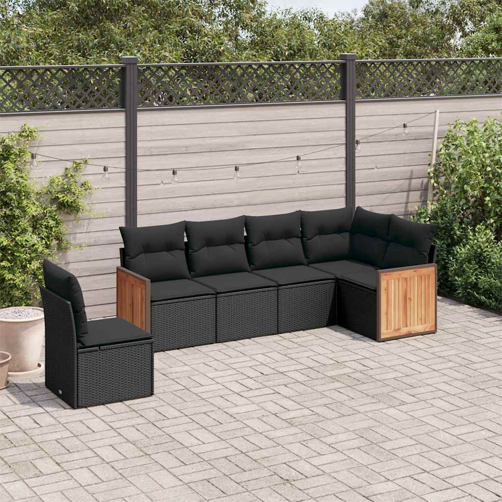 6 Pcs conjunto sofás de jardim c/ almofadões vime PE preto