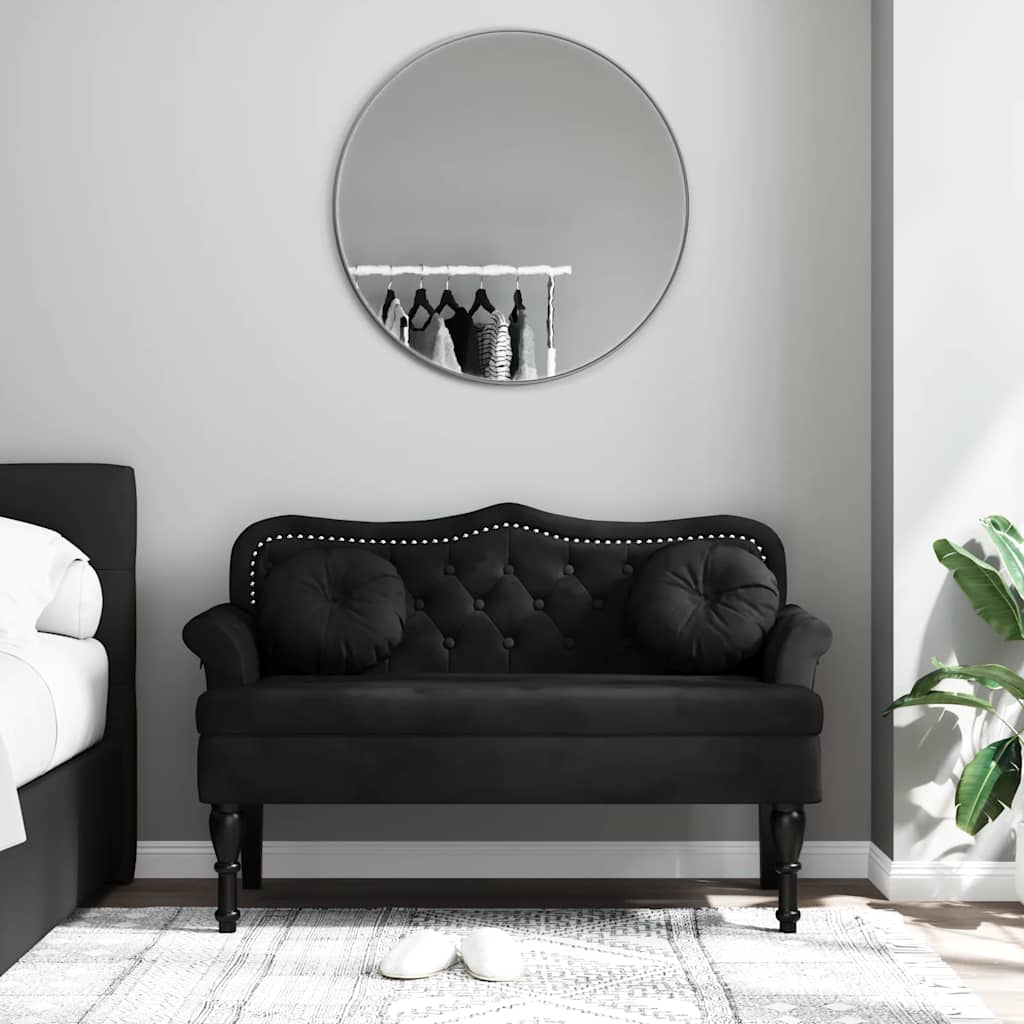 Banco com almofadas preto 120,5x65x75 cm veludo