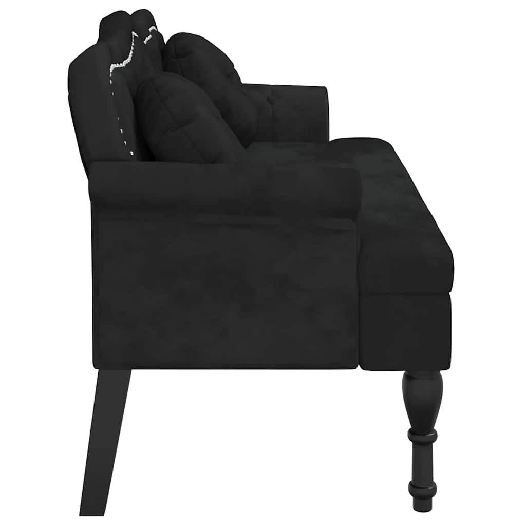Banco com almofadas preto 120,5x65x75 cm veludo