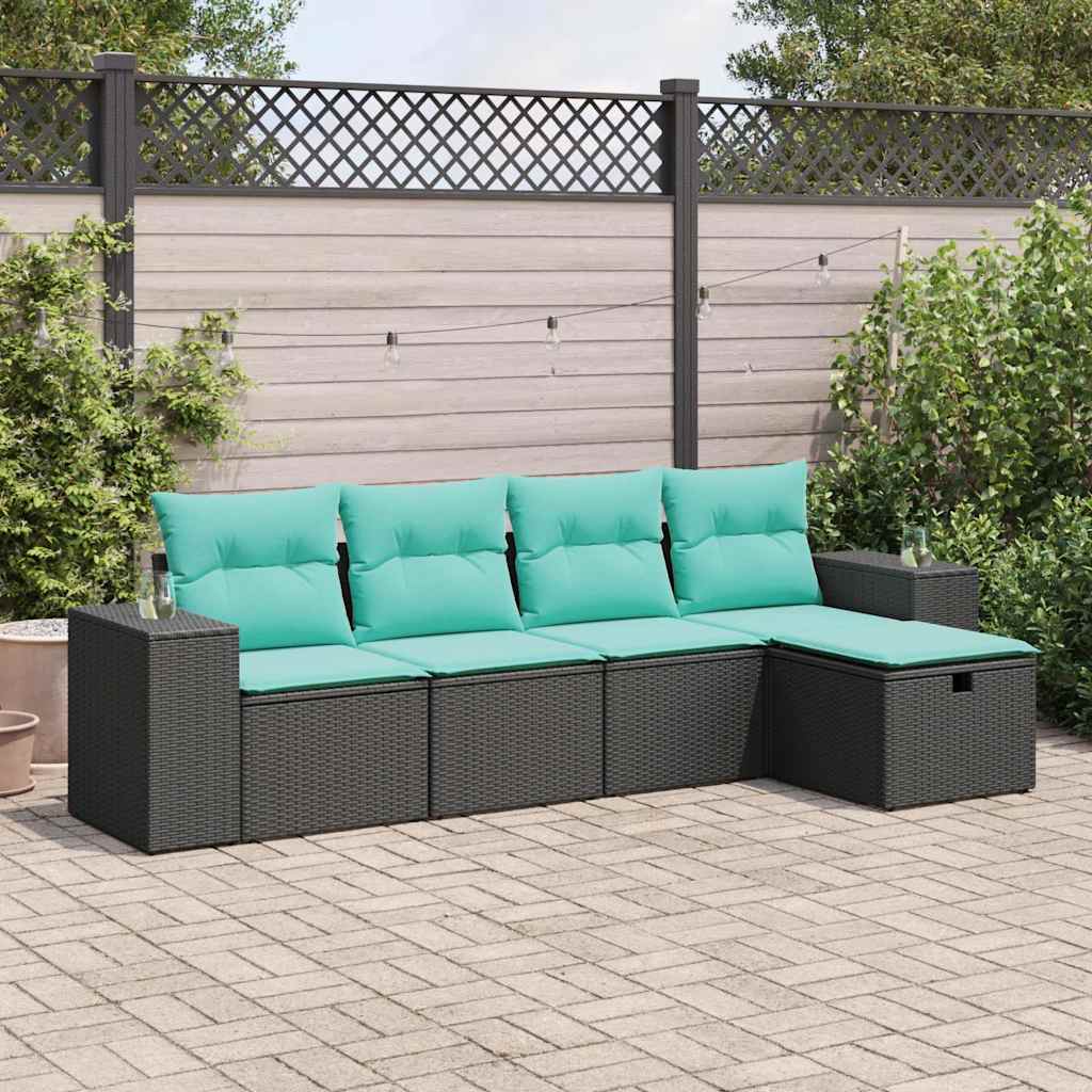 5 Pcs conjunto sofás de jardim com almofadões vime PE preto