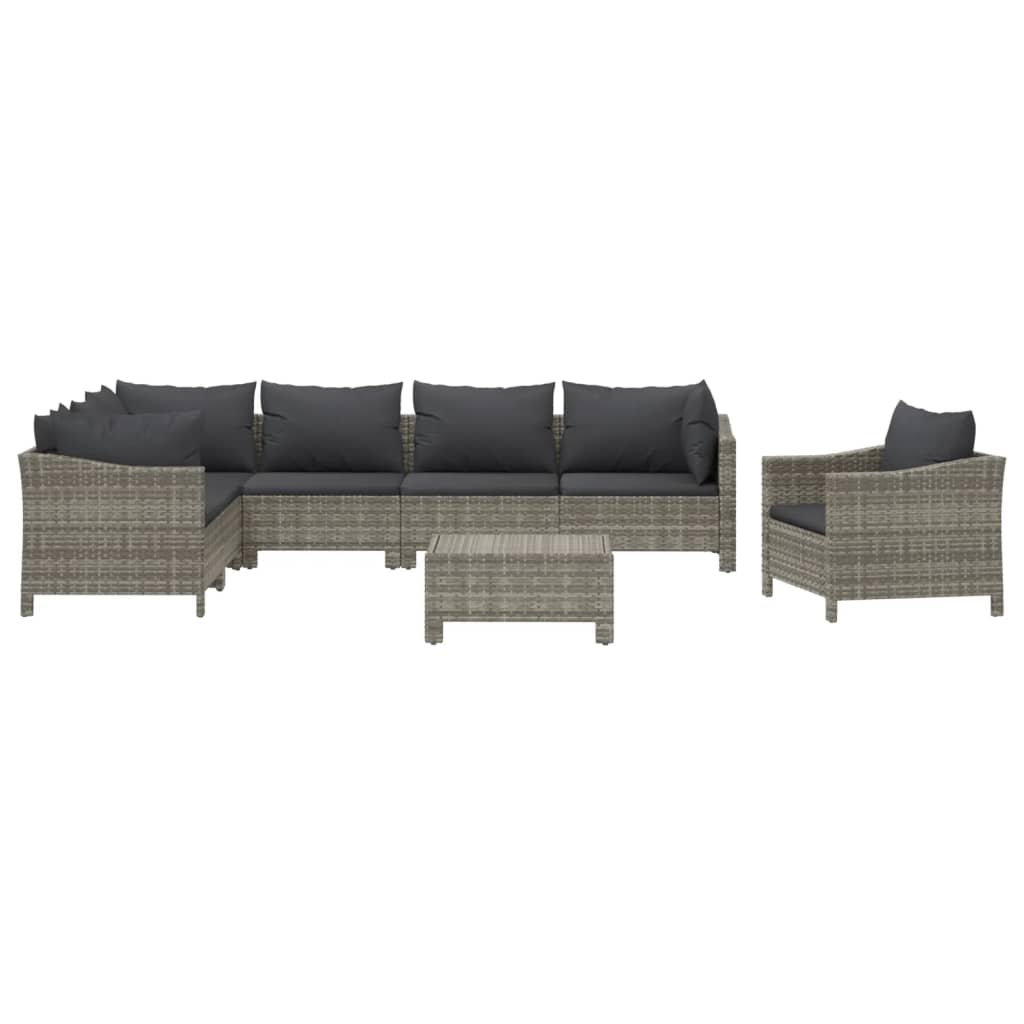 8 Pcs conjunto lounge de jardim c/ almofadões vime PE cinzento