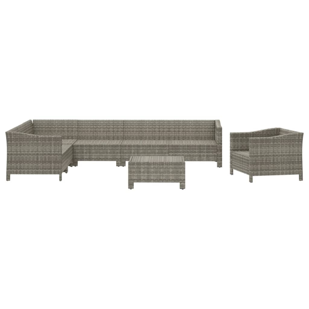 8 Pcs conjunto lounge de jardim c/ almofadões vime PE cinzento