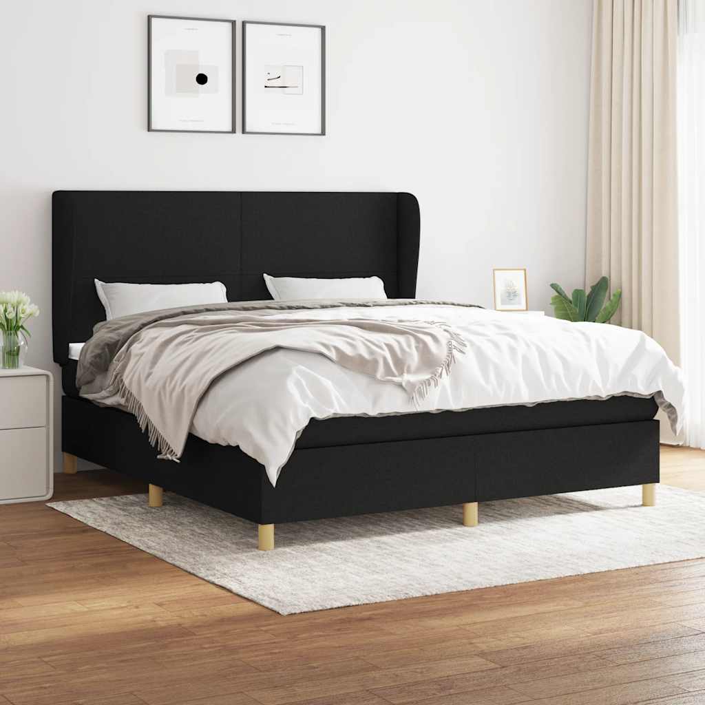 Cama com molas/colchão 160x200 cm tecido preto