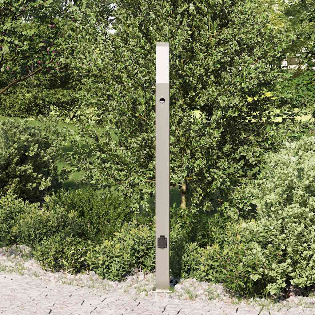 Luminária de poste com sensor e tomada, 110 cm, aço inoxidável, IP44