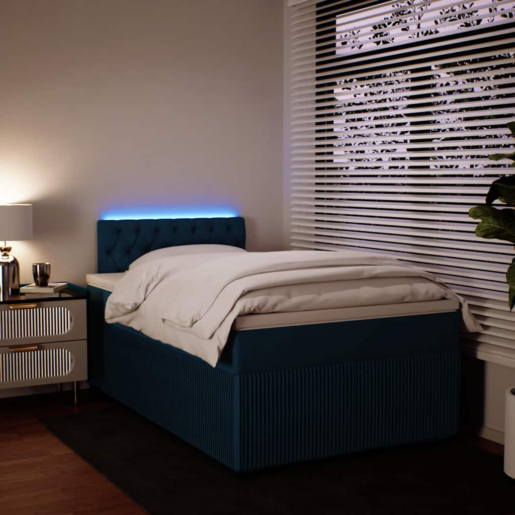 Cama boxspring com colchão 120x190 cm veludo azul
