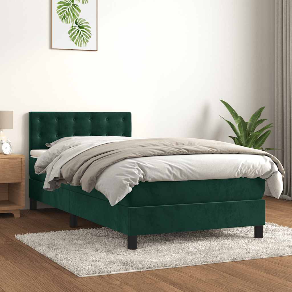 Cama com molas/colchão 80x200 cm veludo verde-escuro