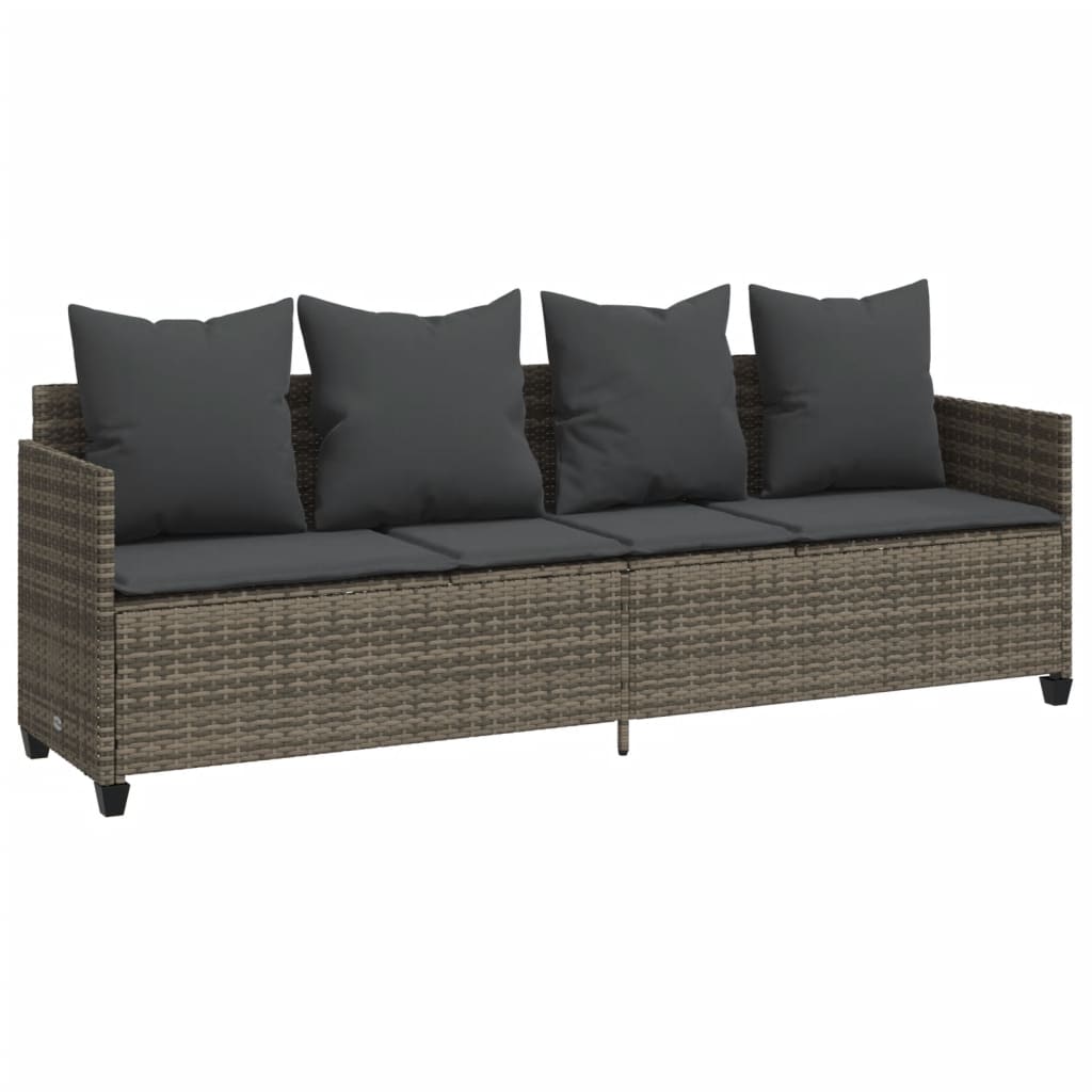 5 Pcs conjunto sofás de jardim c/ almofadões vime PE cinzento