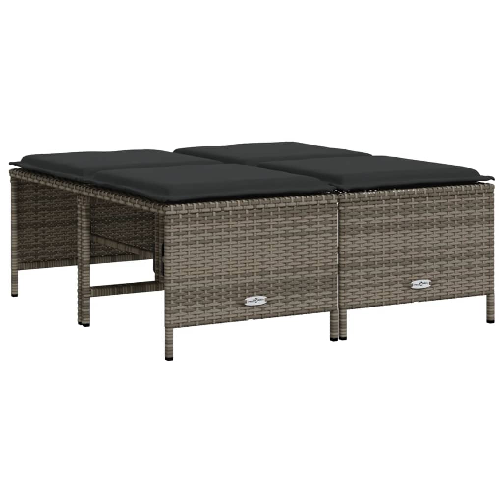 5 Pcs conjunto sofás de jardim c/ almofadões vime PE cinzento