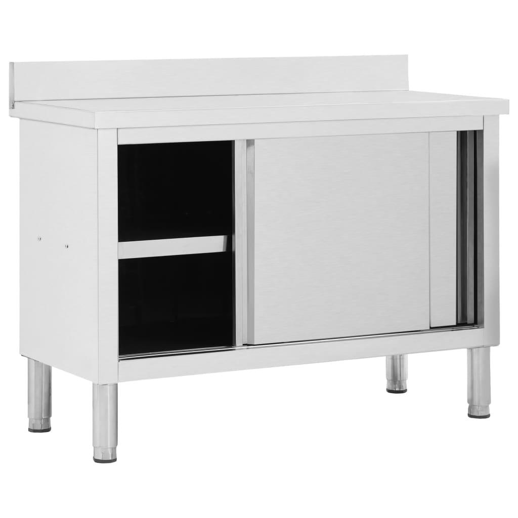 Mesa trabalho c/ portas correr 120x50x(95-97)cm aço inoxidável