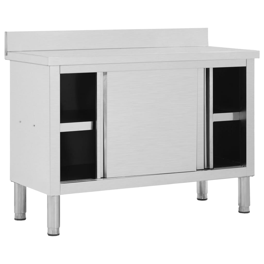 Mesa trabalho c/ portas correr 120x50x(95-97)cm aço inoxidável