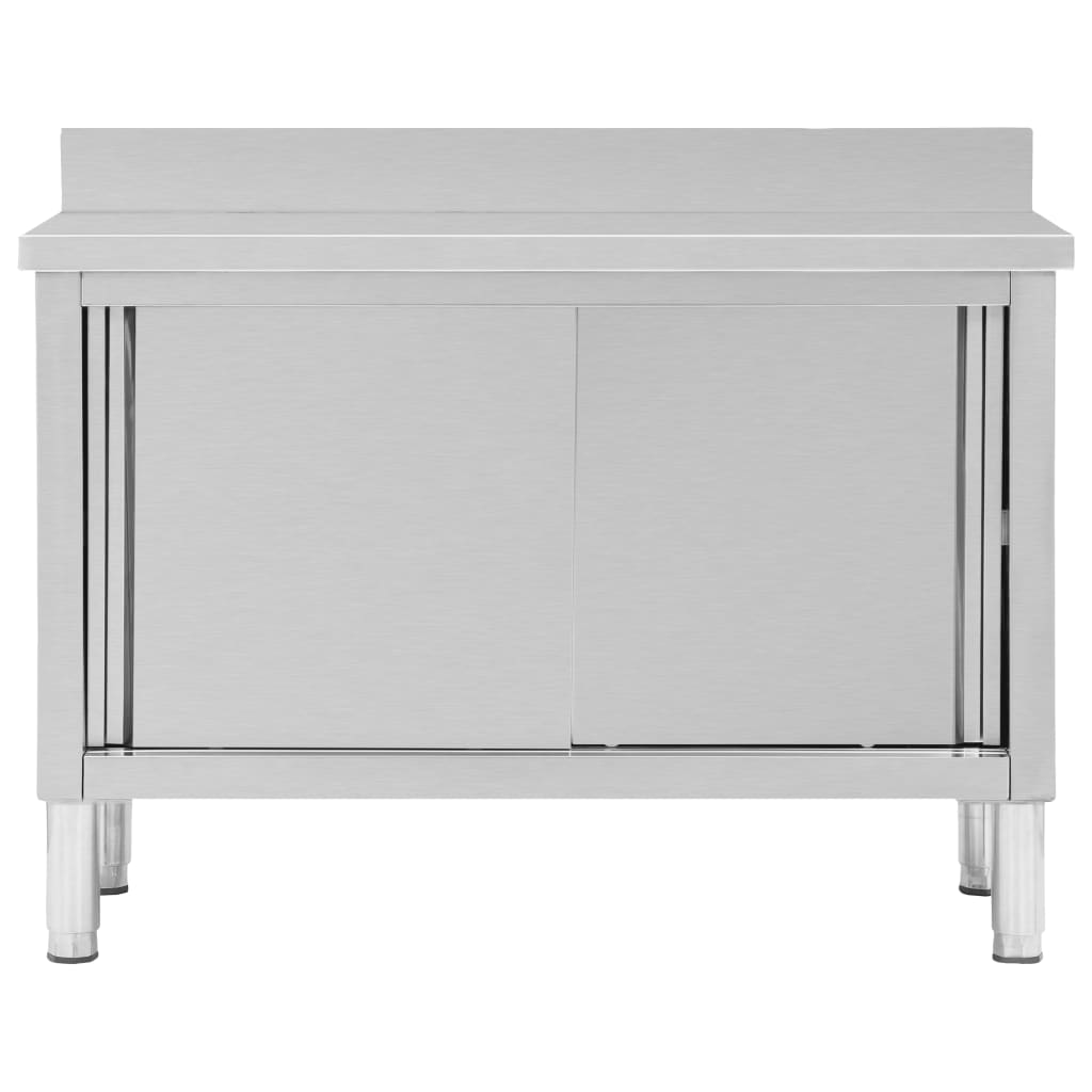 Mesa trabalho c/ portas correr 120x50x(95-97)cm aço inoxidável