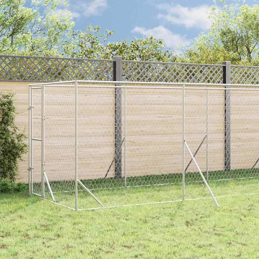 Canil de exterior com teto 2x14x2,5 m aço galvanizado prateado