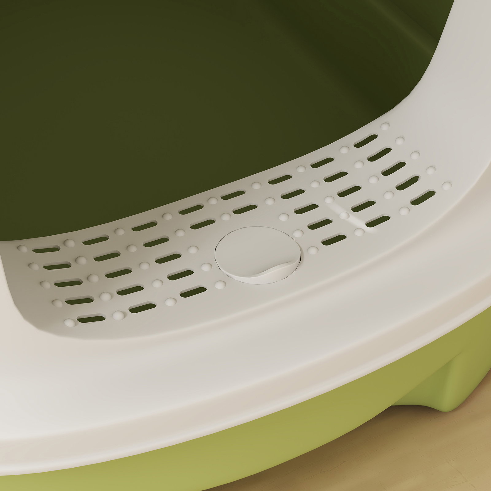 Caixa de areia para gatos fechada com entrada frontal saída superior tampa amovível bandeja e pá 40,5x52,5x42,5 cm verde