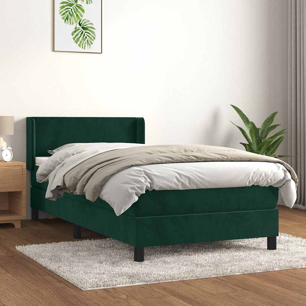Cama com molas/colchão 100x200 cm veludo verde-escuro