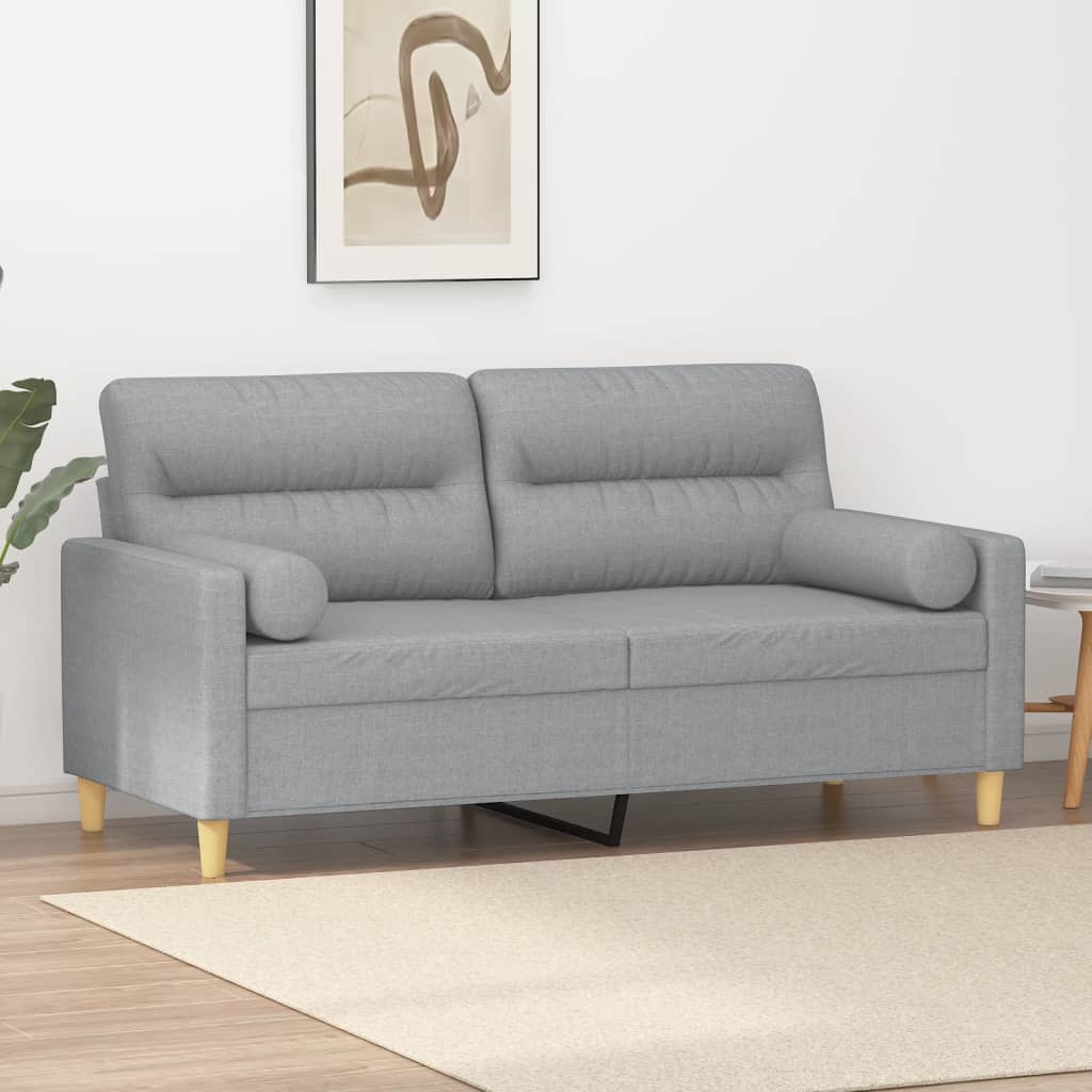 Sofá 2 lugares + almofadas decorativas 140cm tecido cinza-claro