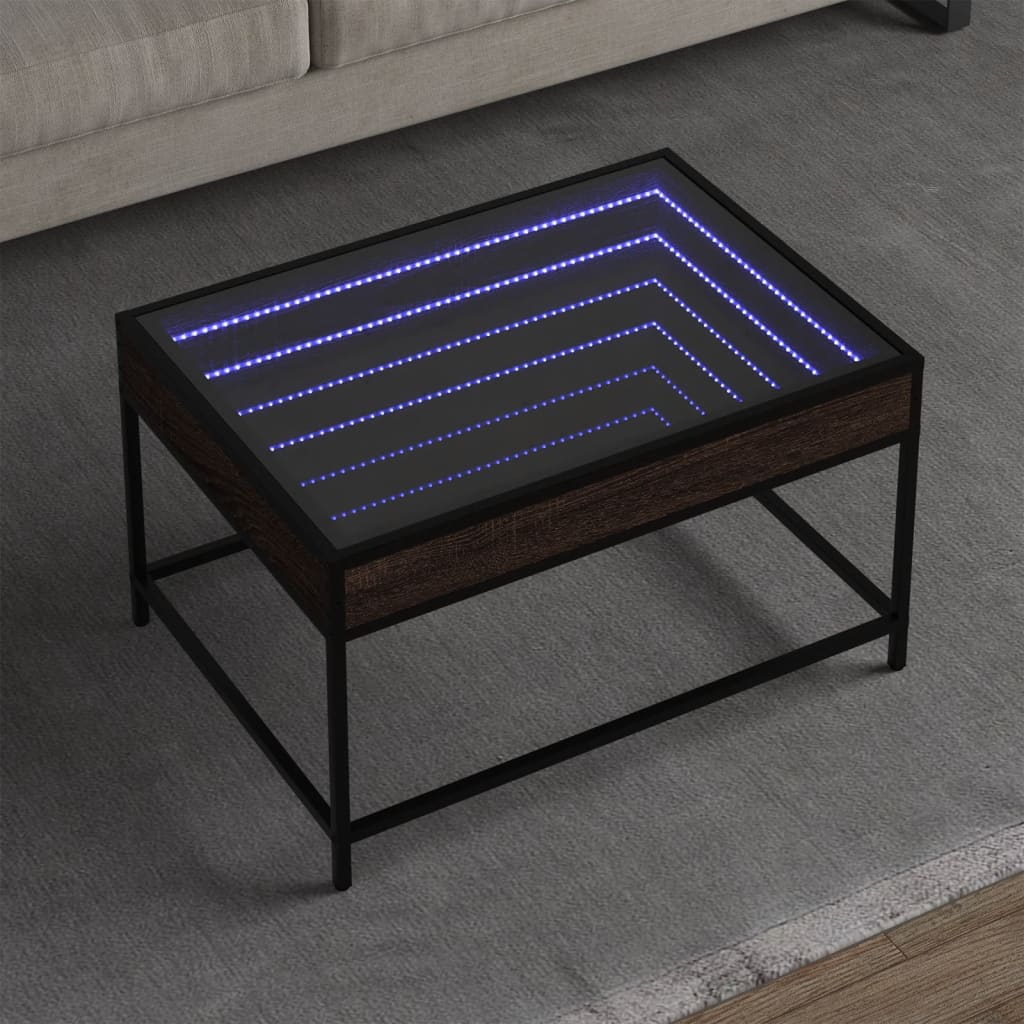 Mesa de centro luzes LED infinity 70x50x41 cm carvalho castanho