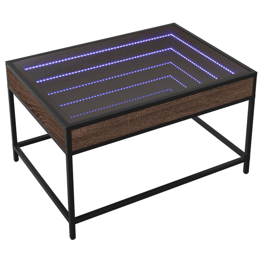 Mesa de centro luzes LED infinity 70x50x41 cm carvalho castanho
