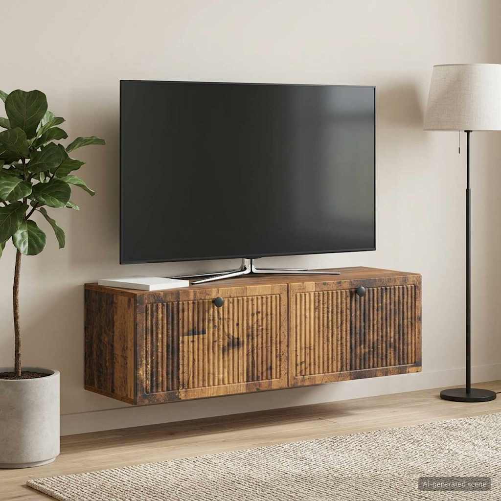 Gabinete de TV de parede madeira antiga 98 x 31 x 30 cm