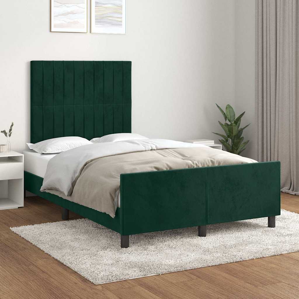 Estrutura de cama sem colchão 120x200 cm veludo verde-escuro