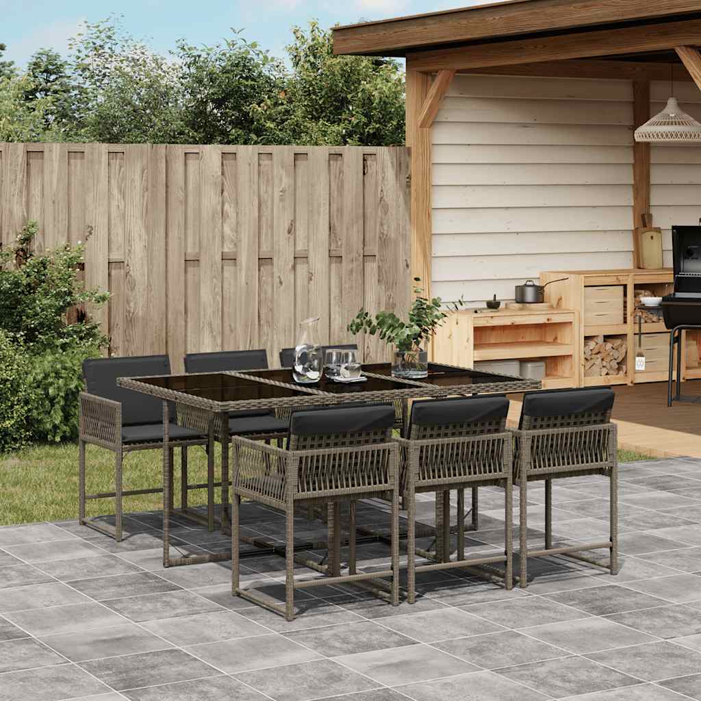 7 Pcs conjunto de jantar p/ jardim c/ almofadões vime PE cinza