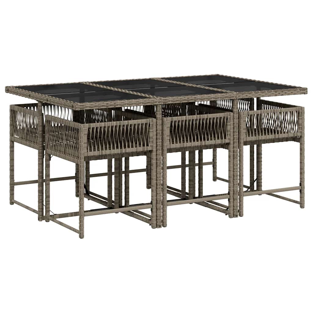 7 Pcs conjunto de jantar p/ jardim c/ almofadões vime PE cinza