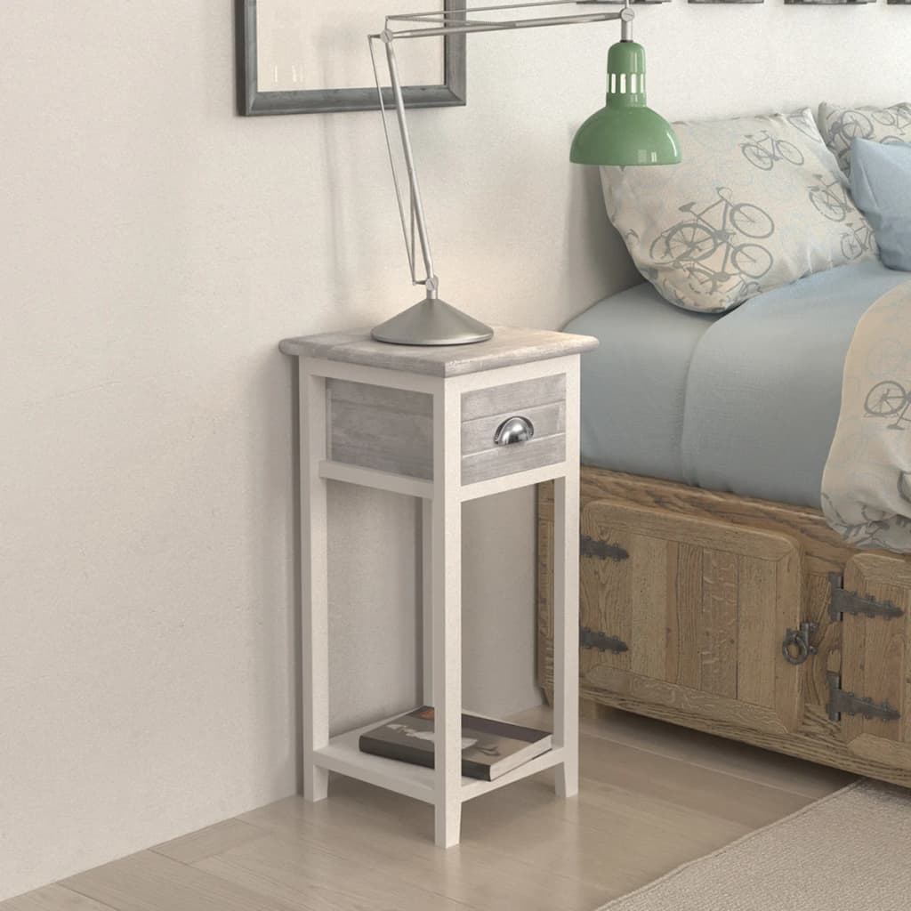 Mesa de cabeceira com 1 gaveta, cinzento e branco