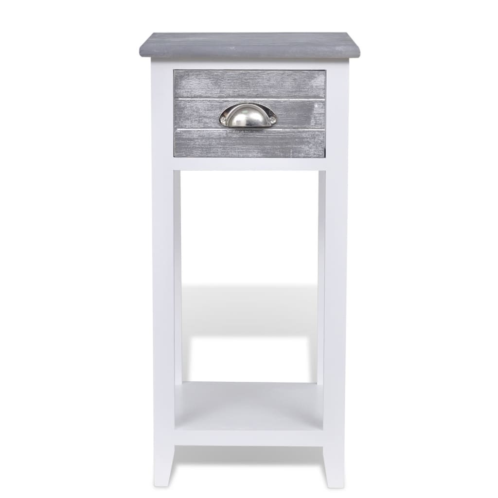 Mesa de cabeceira com 1 gaveta, cinzento e branco