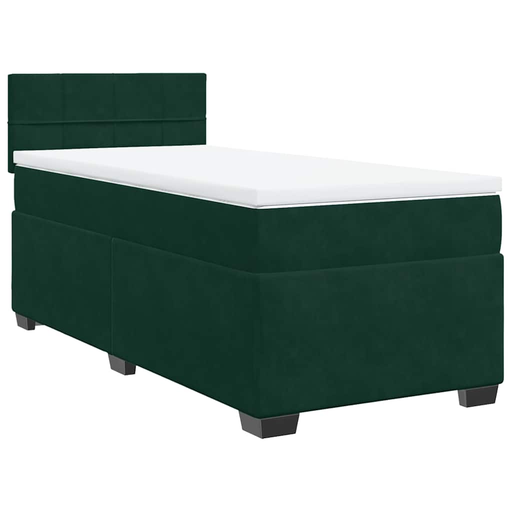 Cama com molas/colchão 90x200 cm veludo verde-escuro