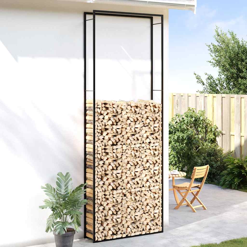 Suporte para lenha 110x28x312 cm aço preto mate
