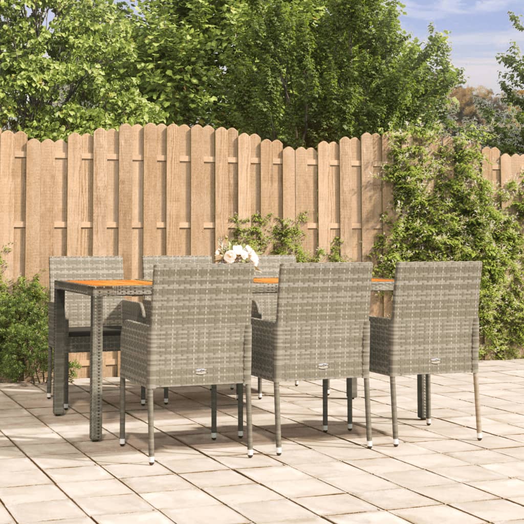 7 Pcs conjunto de jantar p/ jardim c/ almofadões vime PE cinza
