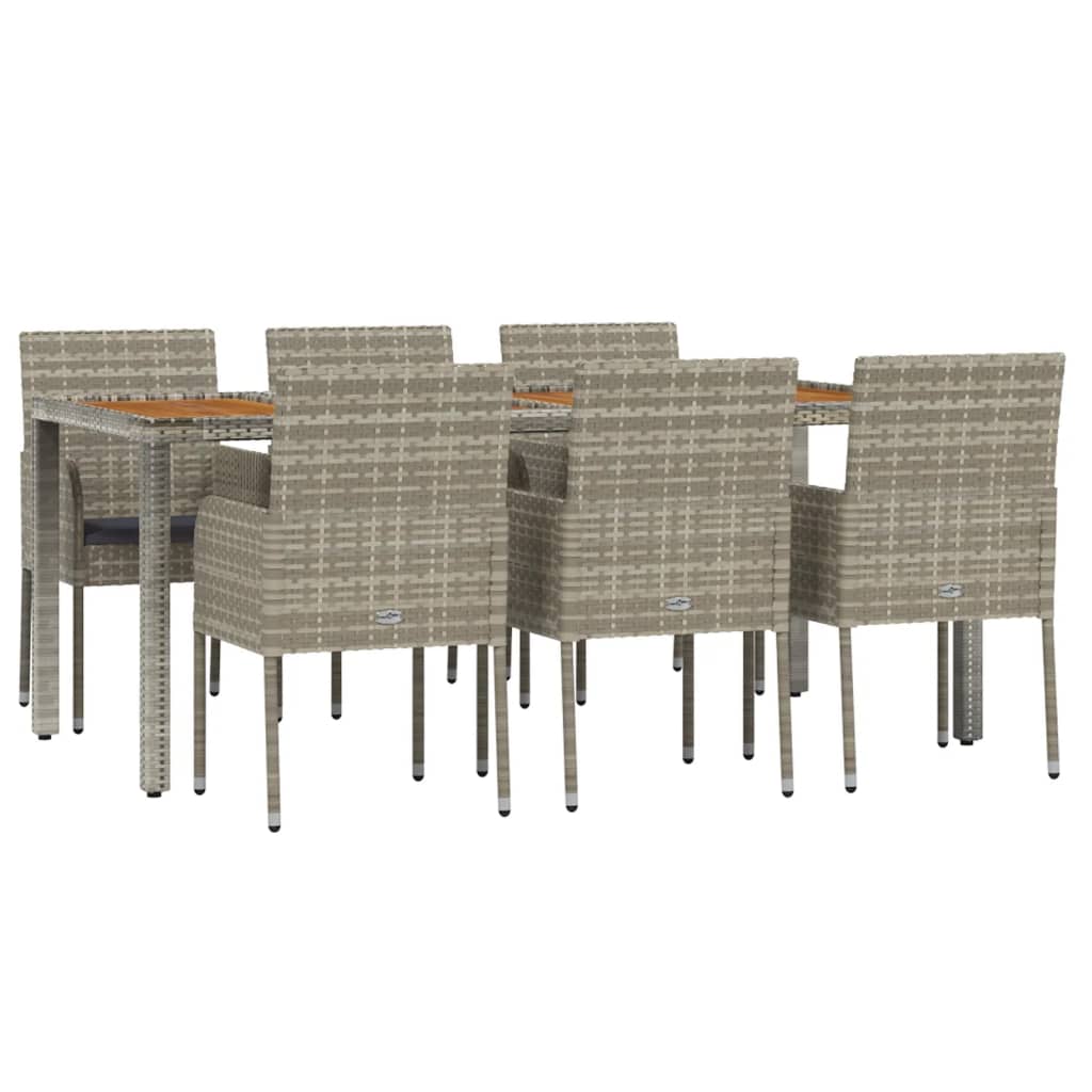 7 Pcs conjunto de jantar p/ jardim c/ almofadões vime PE cinza