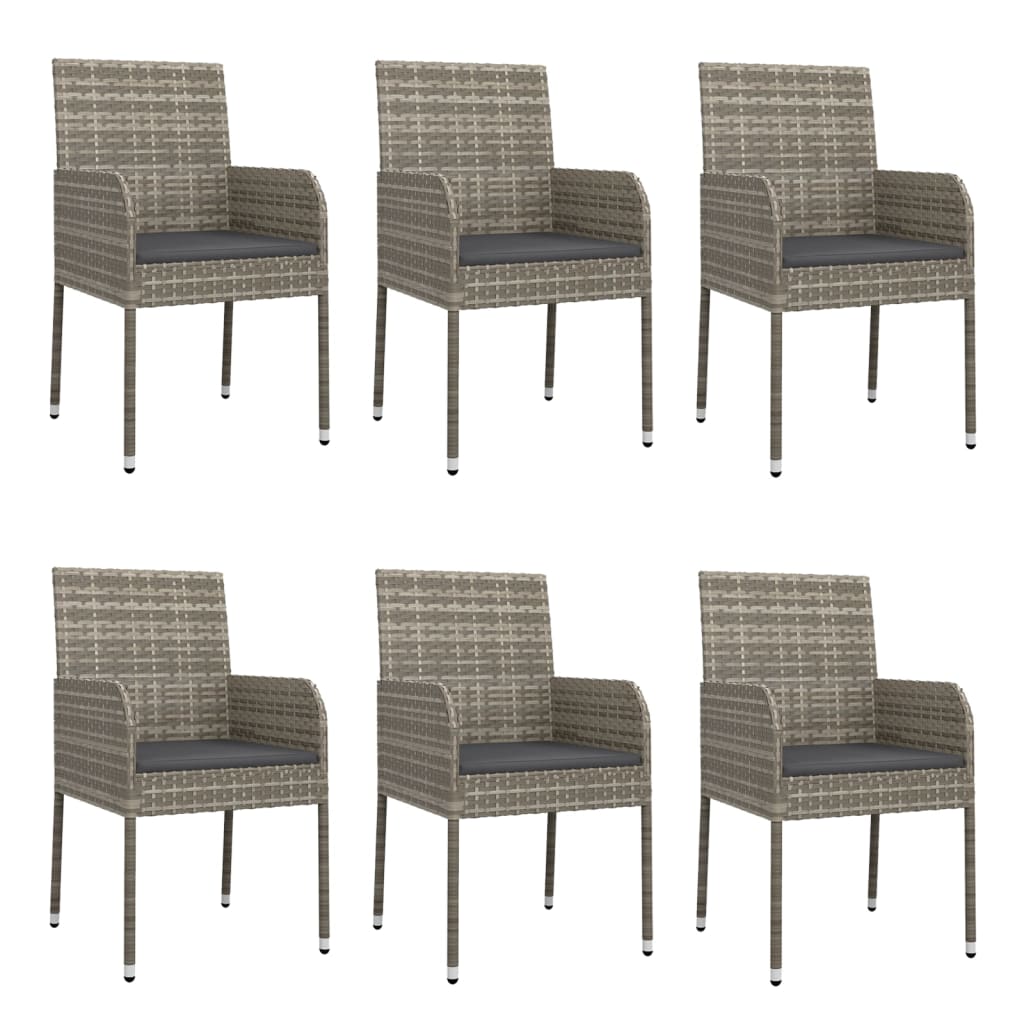 7 Pcs conjunto de jantar p/ jardim c/ almofadões vime PE cinza