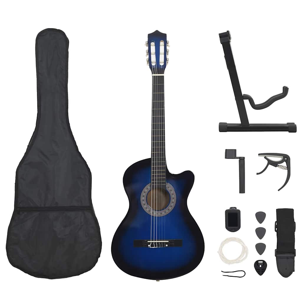 12 Pcs conjunto de guitarra clássica com 6 cordas 38" azul