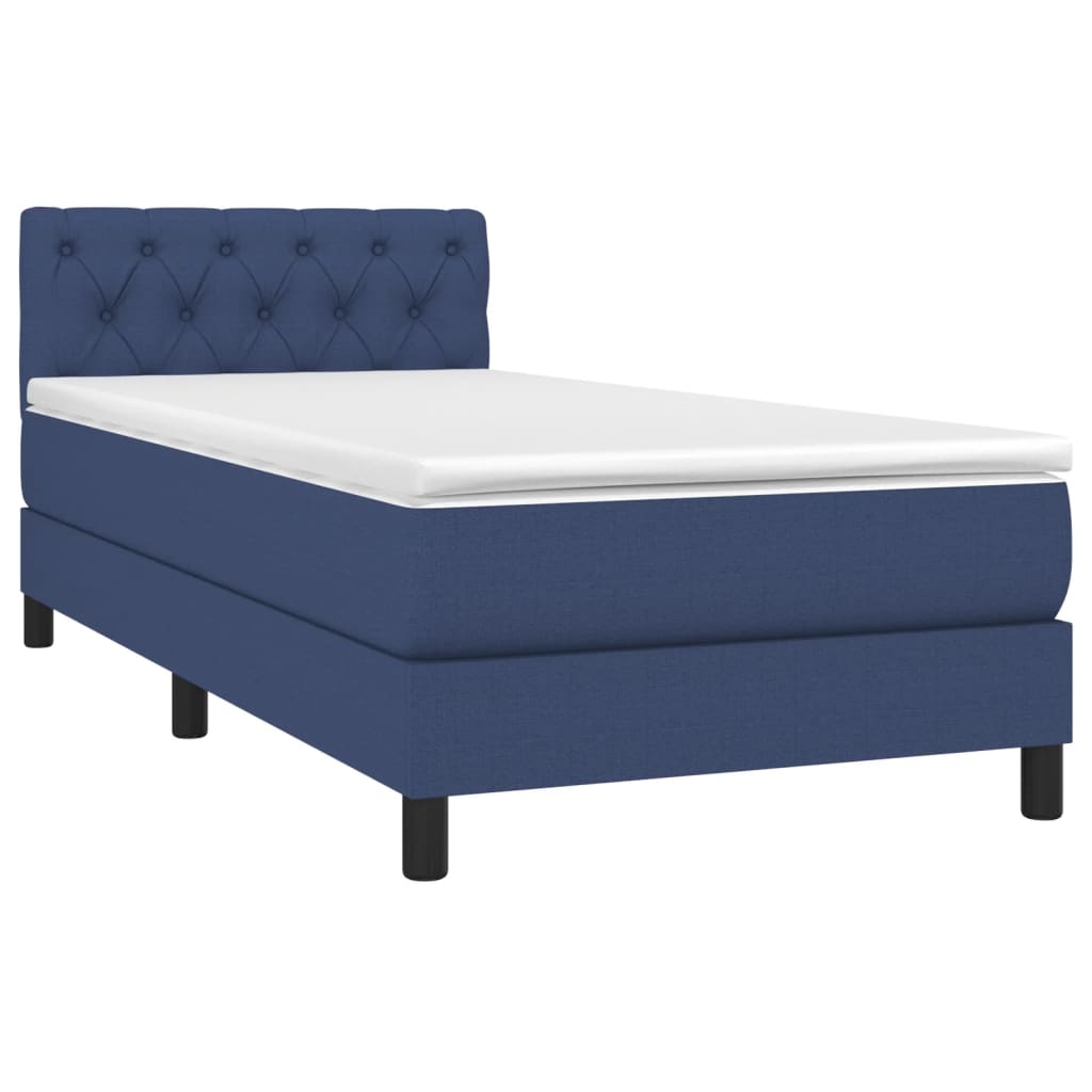 Cama box spring c/ colchão e LED 80x200 cm tecido azul