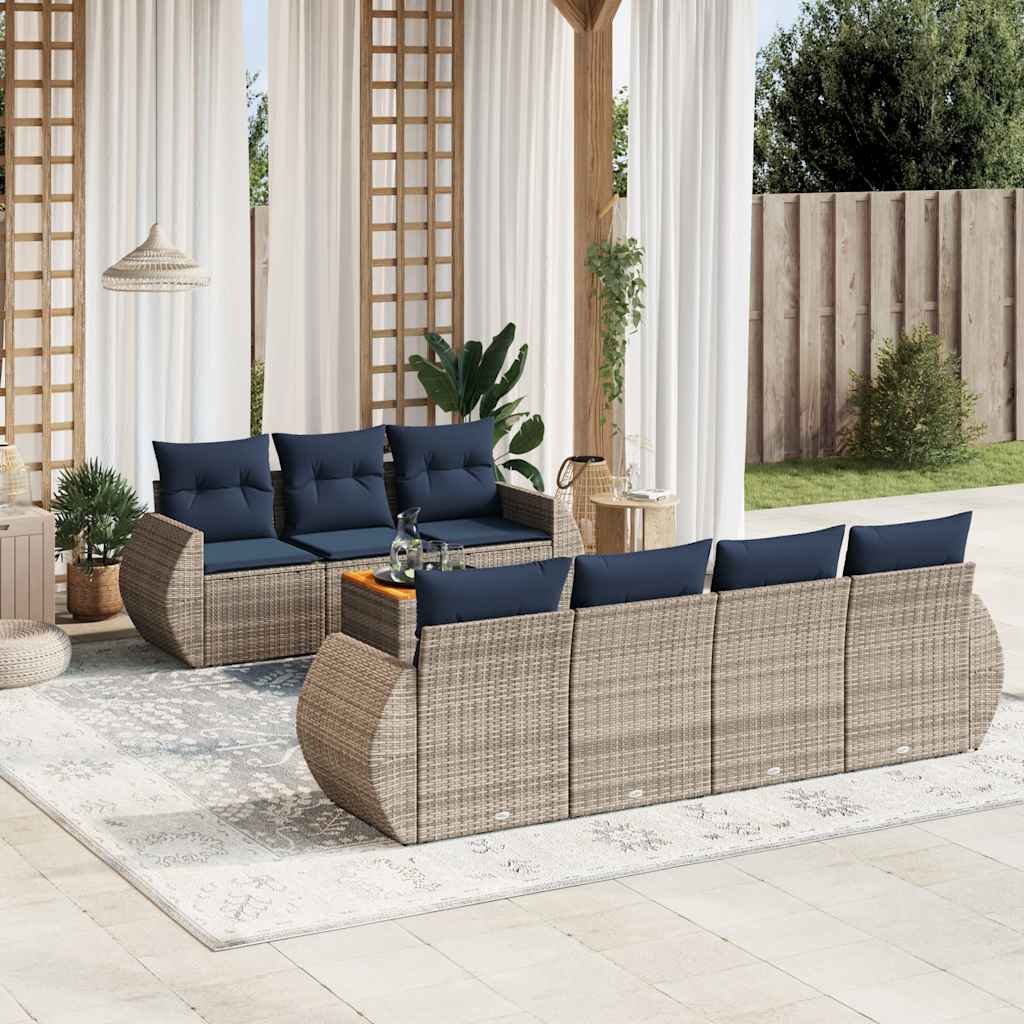 Conjunto de sofá de jardim com 8 peças e almofadas em rattan sintético cinza
