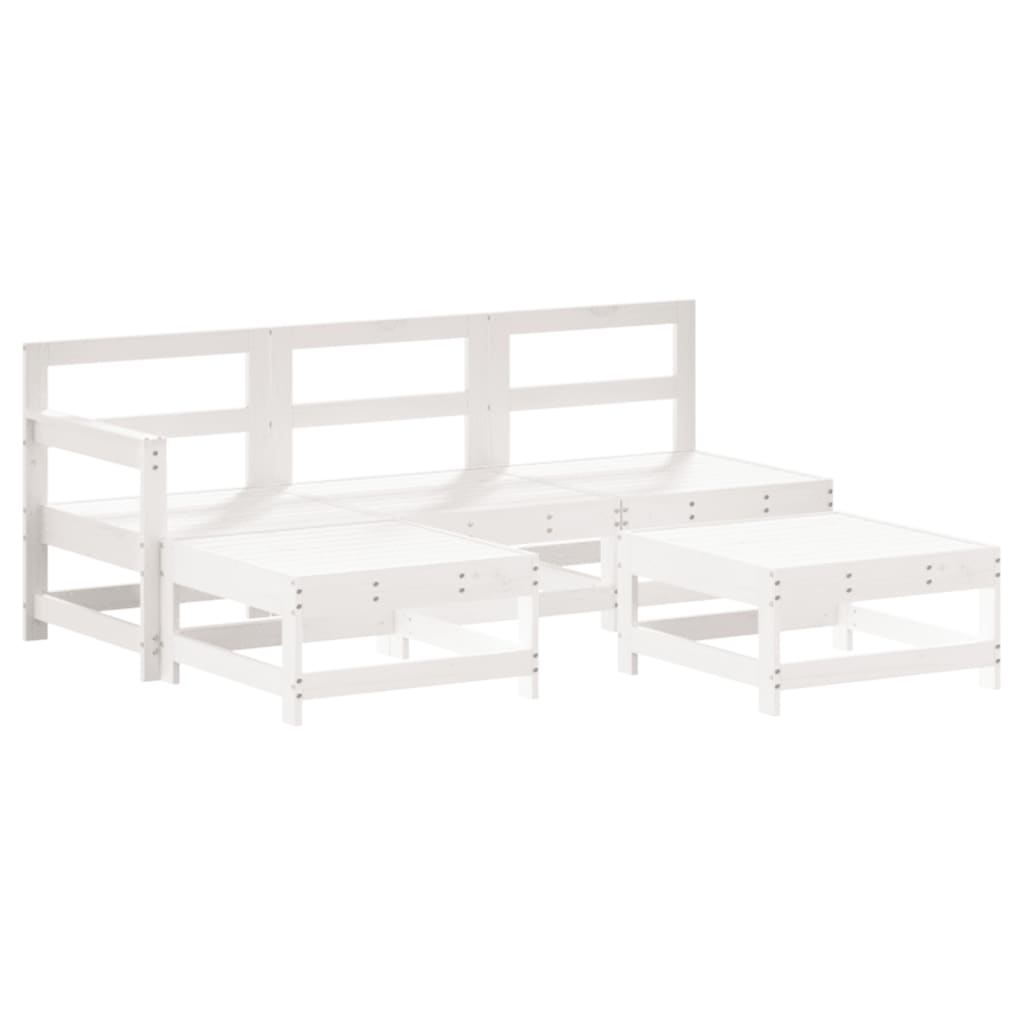 5Pcs conjunto lounge jardim c/ almofadões madeira maciça branco
