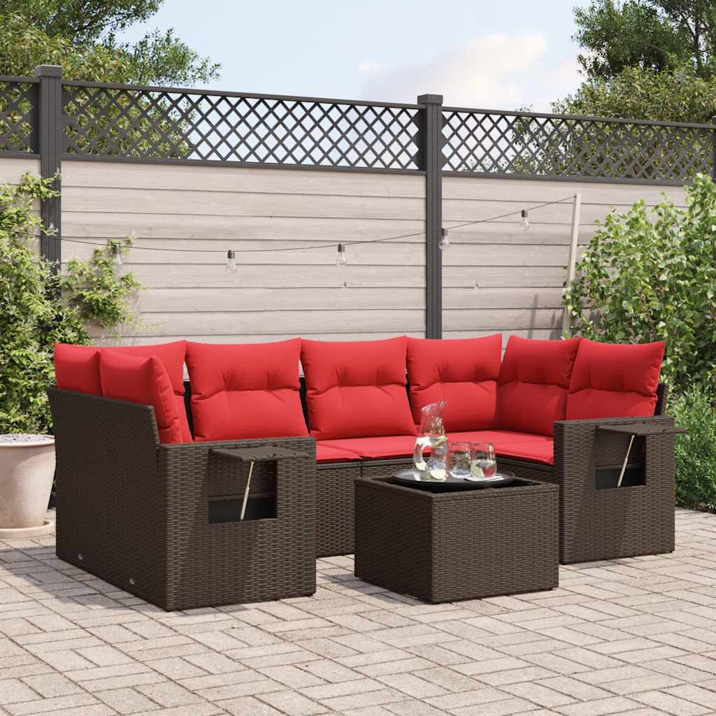 Conjunto de sofá de jardim com 7 peças e almofadas em rattan sintético marrom