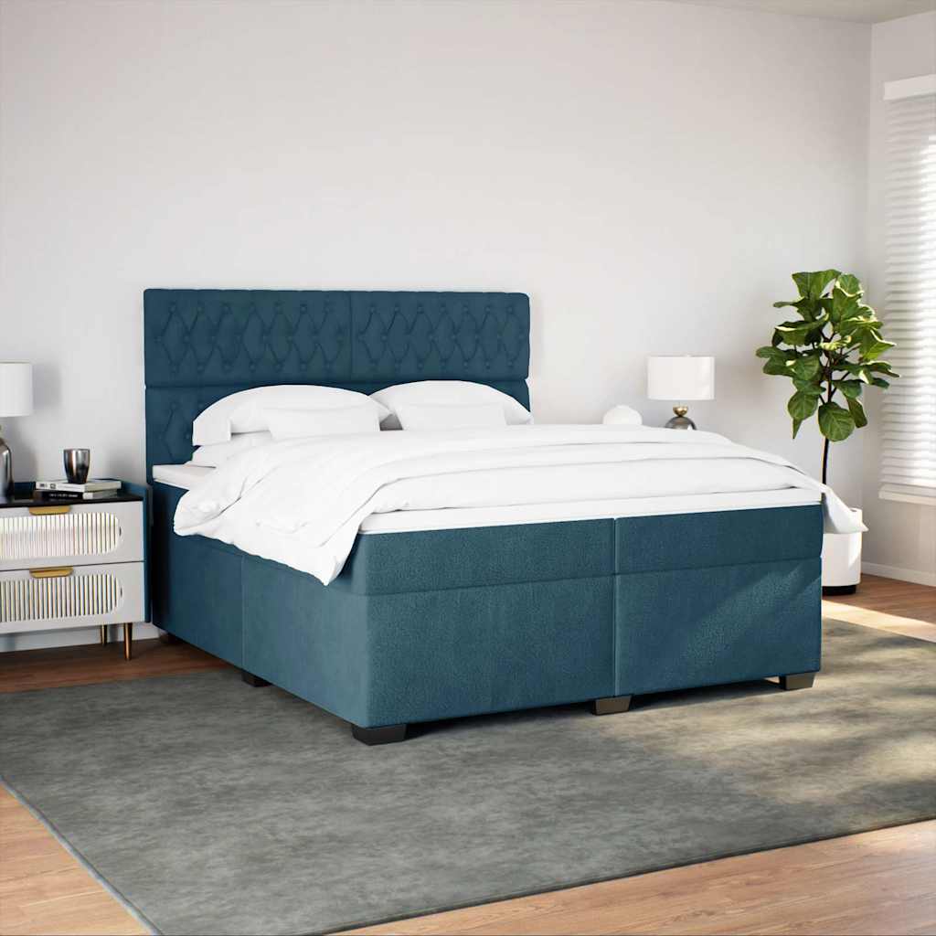 Cama com molas/colchão 200x200 cm veludo azul