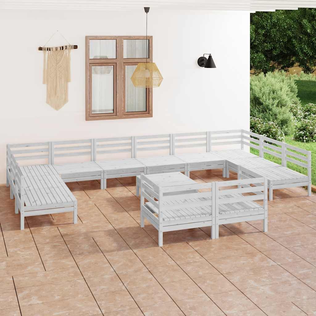 13 Pcs conjunto lounge de jardim pinho maciço branco