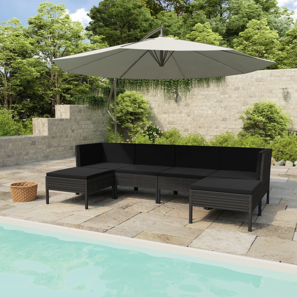 6 Pcs conjunto lounge de jardim c/ almofadões vime PE preto