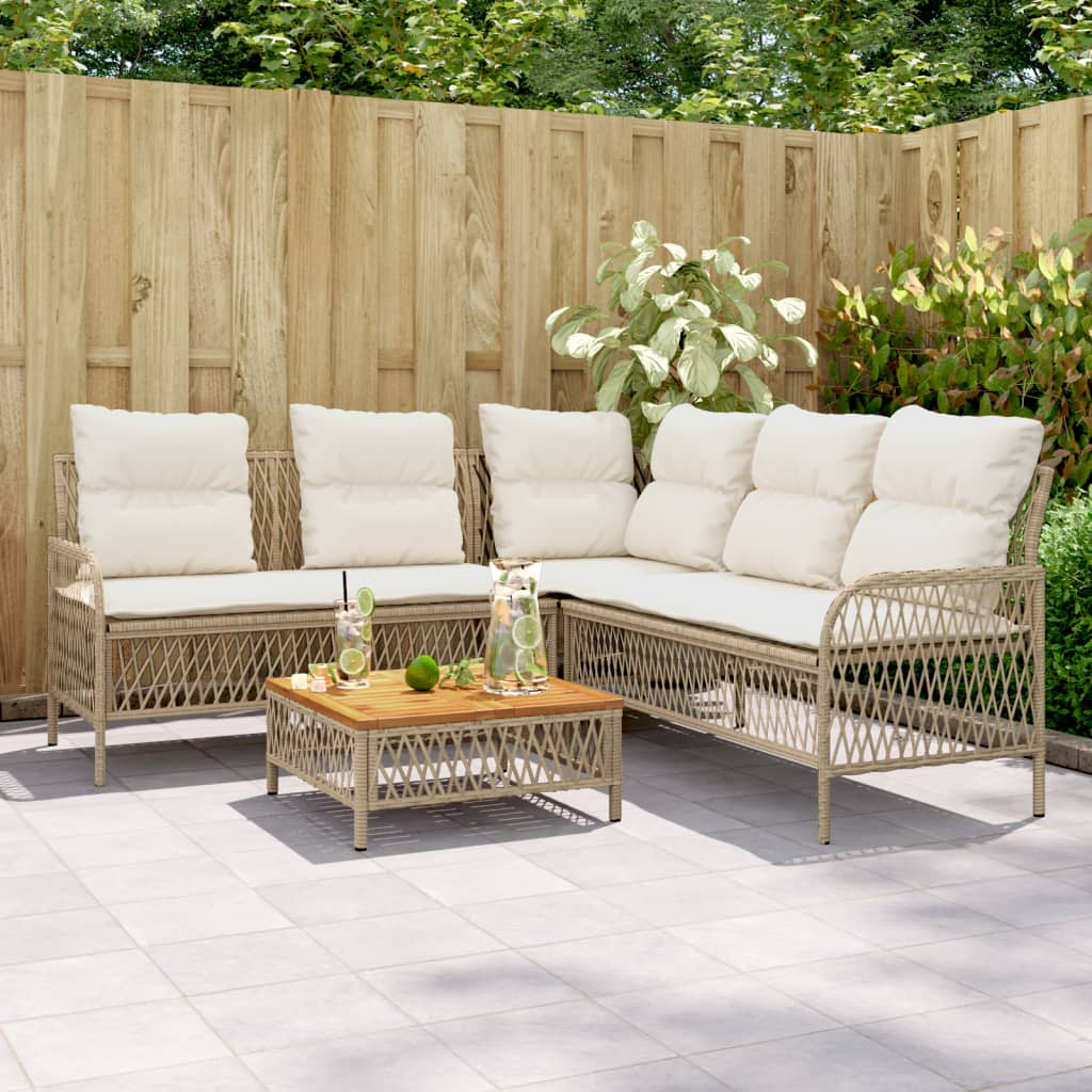 2 Pcs conjunto de sofás p/ jardim com almofadões vime PE bege