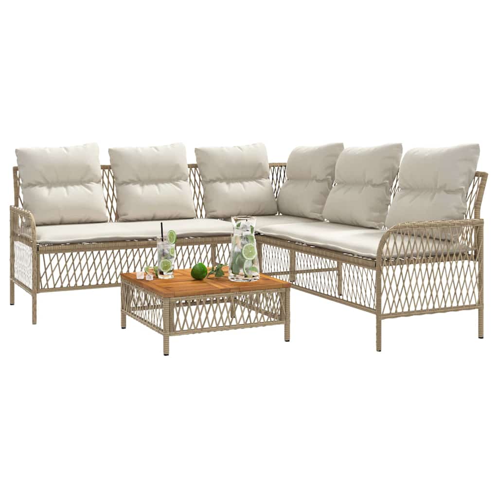 2 Pcs conjunto de sofás p/ jardim com almofadões vime PE bege