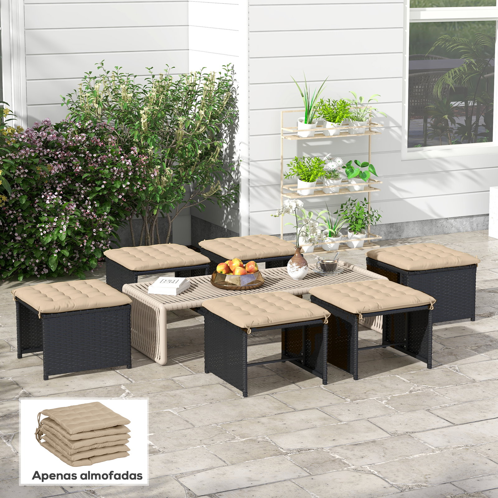 Conjunto de 6 almofadas para cadeiras de jantar 40x40 cm 6 peças almofadas para cadeiras de jardim acolchoadas com fitas caqui