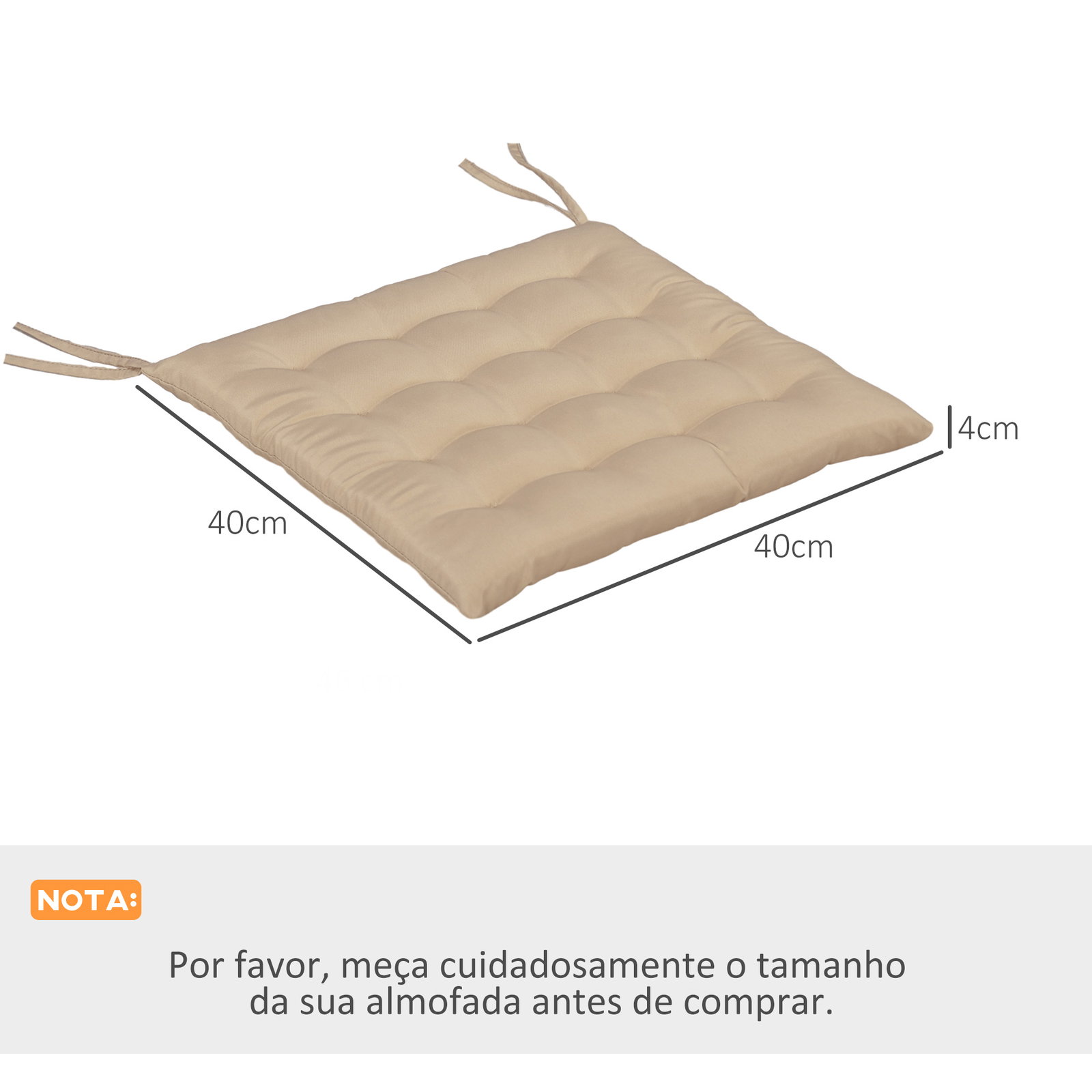 Conjunto de 6 almofadas para cadeiras de jantar 40x40 cm 6 peças almofadas para cadeiras de jardim acolchoadas com fitas caqui