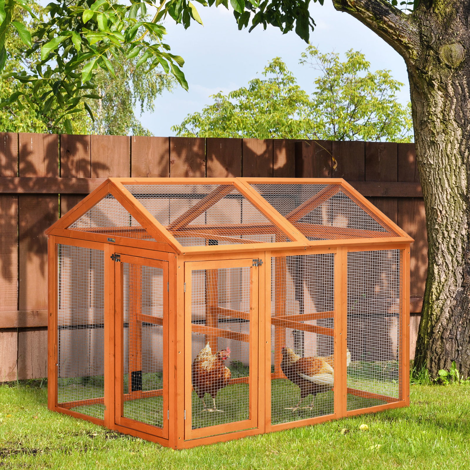 Galinheiro para exterior 140x88,5x106 cm para 1-3 galinhas com estrutura de madeira e 2 portas com fechadura madeira