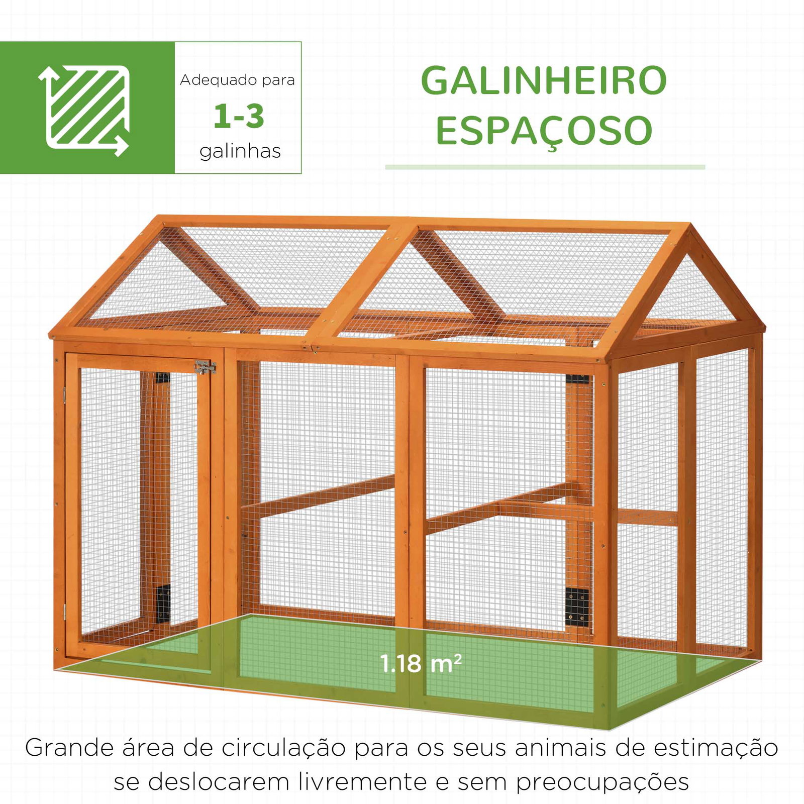 Galinheiro para exterior 140x88,5x106 cm para 1-3 galinhas com estrutura de madeira e 2 portas com fechadura madeira
